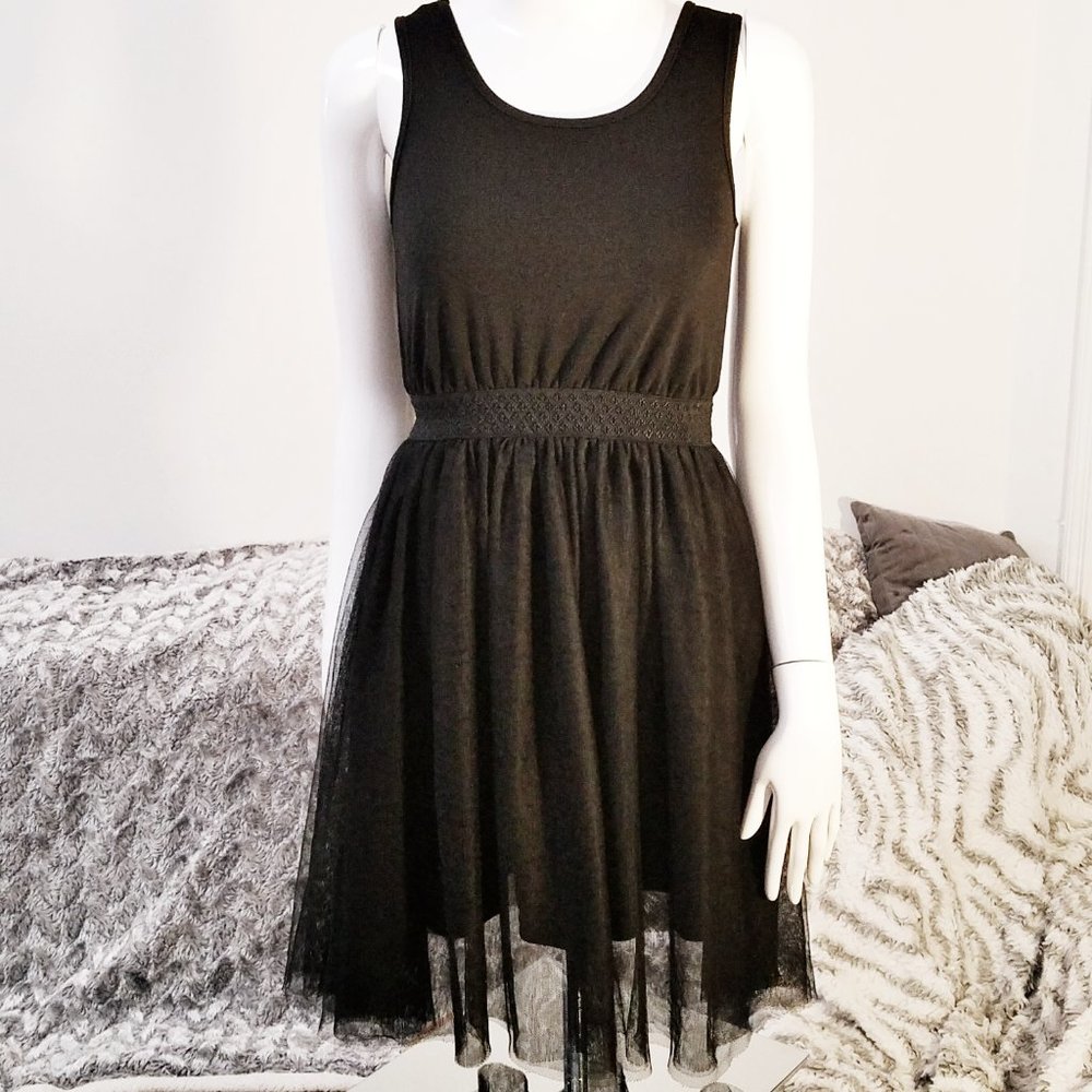Black Dress Tulle Sleeveless Elastic Waist Free 🚀